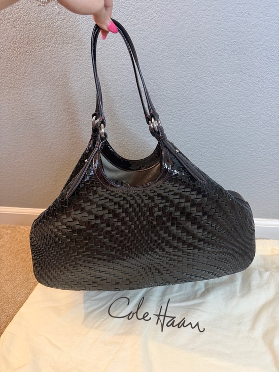 Cole Haan Handbags - Cole Haan Genevieve Triangle Tote Plum Woven Shoulder Bag with Dustbag